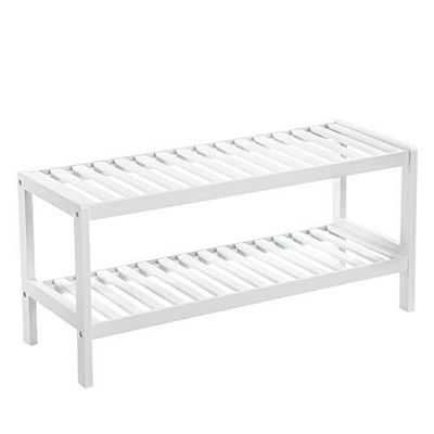 Songmics Natural Bambus 2-lags skostativ, hylde til sko planter bøger, til stue hallway soveværelse badeværelse, 70 x 26 x 33 cm, hvid lbs02wt