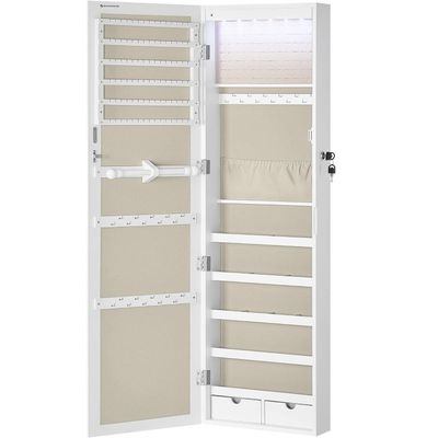 SONGMICS smykkeskab garderobeskab, med spejl, hvid og beige