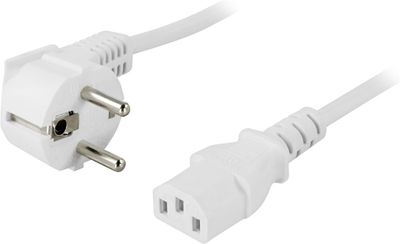 Maadoitettu laitekaapeli, kulma CEE 7/7-suora IEC 60320 C13 3m valk