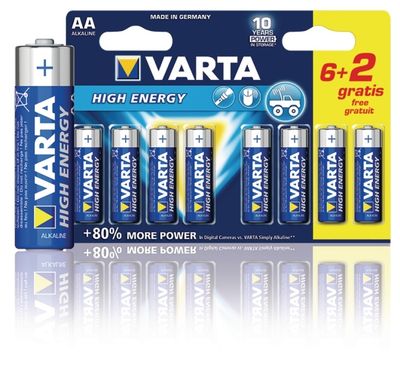 Varta Alkaliska Batterier AA 1.5 V High Energy 8-PR Blister