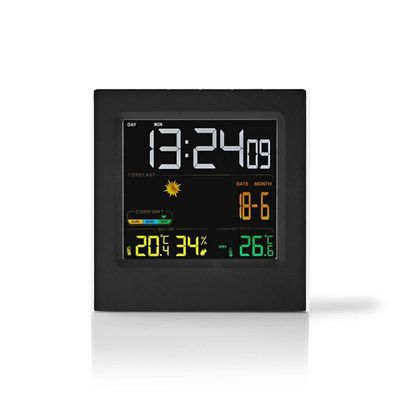 Nedis Väderstation | Inomhus & utomhus | Inklusive trådlös vädersensor | Väderprognos | Tidsdisplay | LED | Alarmklockfunktion