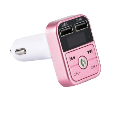 2-i-1 FM-sender med dobbelt USB-stik, display og knapper, Rosa