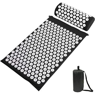 Spikmatta med kudde som lindrar smärta och stress, svart