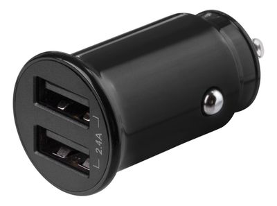 DELTACO 12/24 V USB-billaddare, dubbla USB-A portar, 2.4 A, 12 W, svar