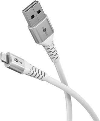 Goobay Lightning-USB-A supermyk tekstilkabel med metallkontakter, 2 m, hvit MFi-sertifisert, elegant og ekstra robust lade- og synkroniseringskabel fo