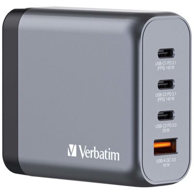 Verbatim GNC-140 GaN-laturi 4 porttia 140W USB-A/USB-C