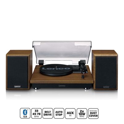 Lenco Pladespiller med Bluetooth-modtagelse og to træhøjttalere