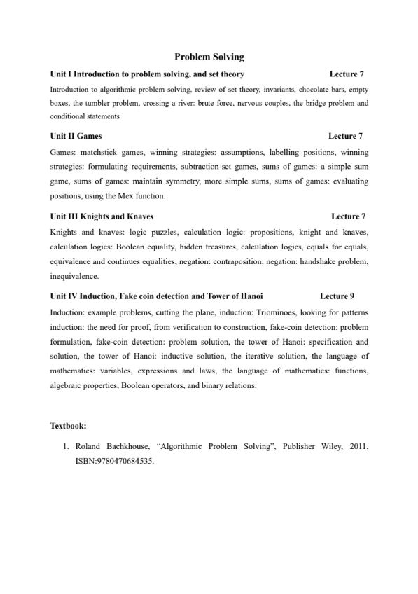 Problem Solving Course Content