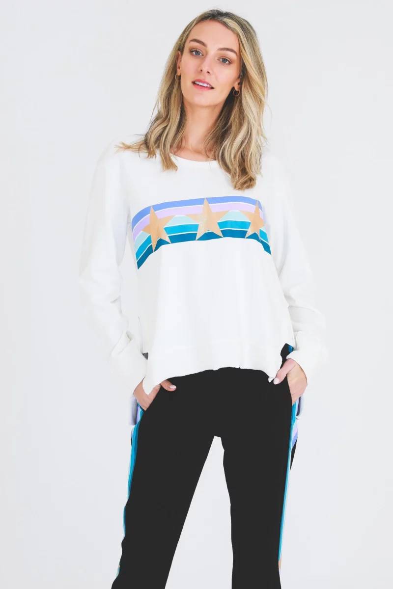 3rd Story Colour Stripe Star Sweater White