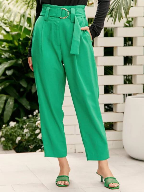 Adorne Relaxed Belted Pant Green