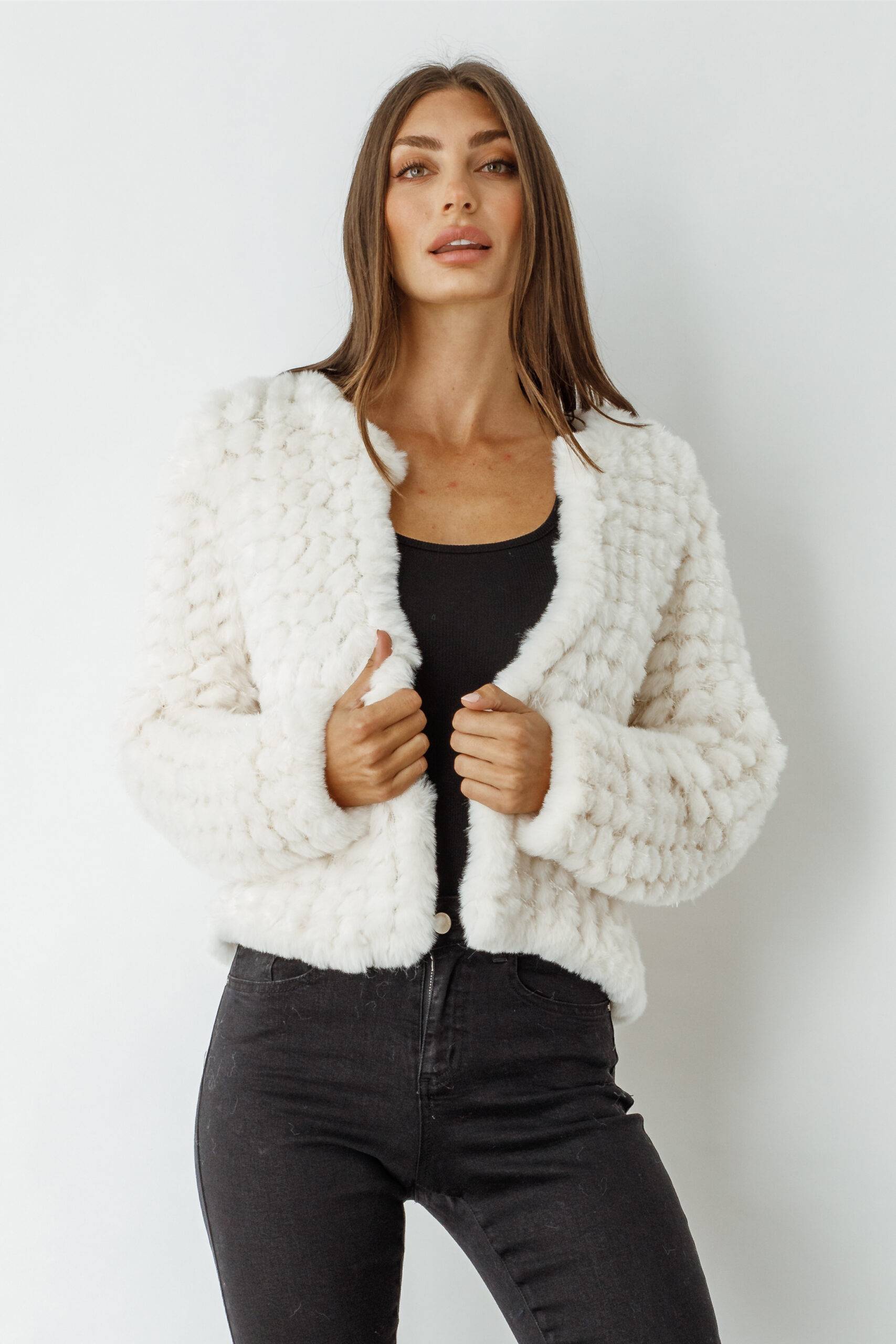 Faux Fur Jacket - Cream - Caju 