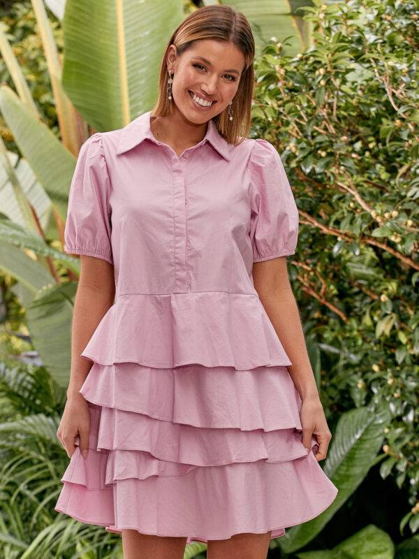Adorne Cotton Ruffle Dress Purple