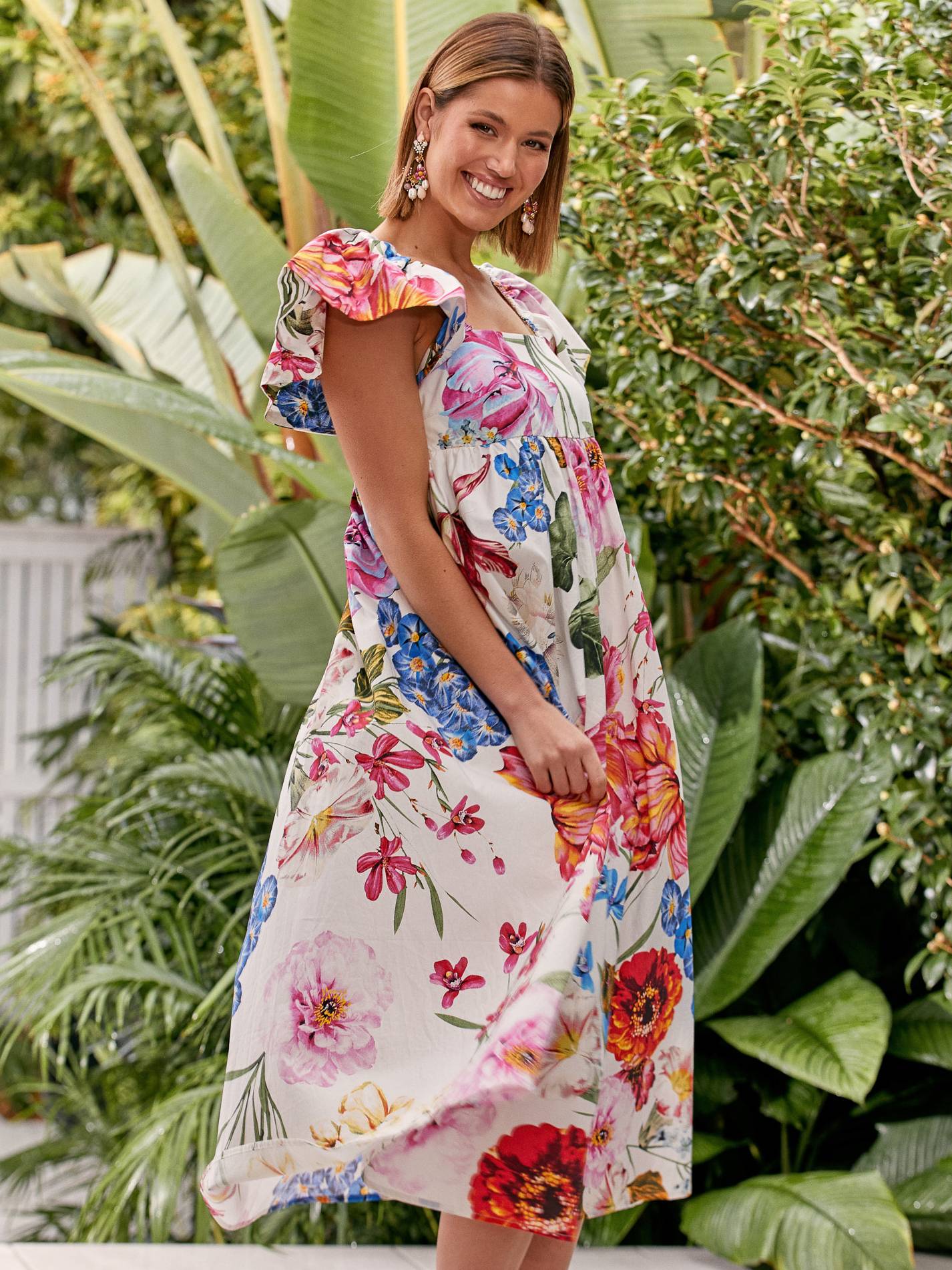 ruffle sleeve floral dress
