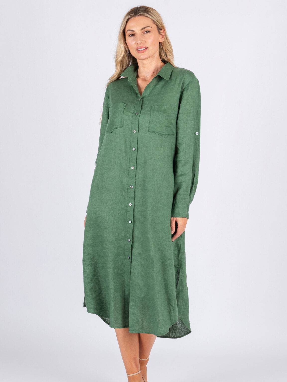 Pocket Front Linen Dress - Ink - Worthier - Florence Store