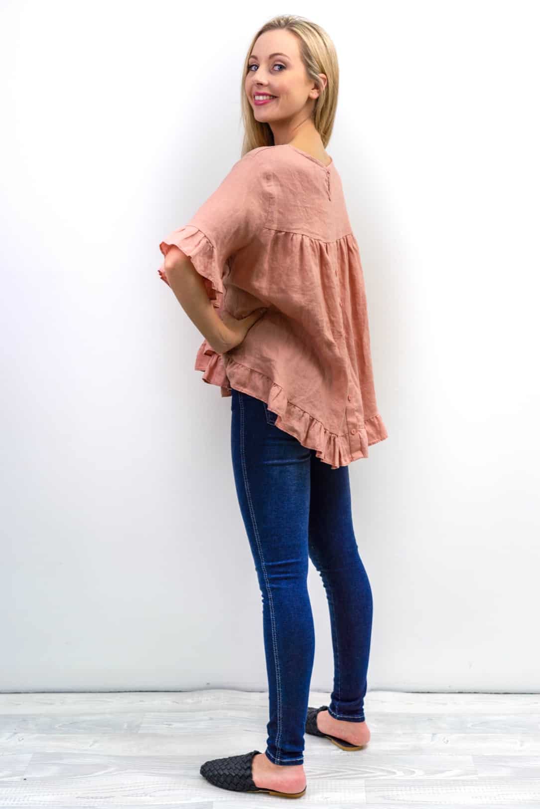 Linen Ruffle Top - Blush - Worthier 