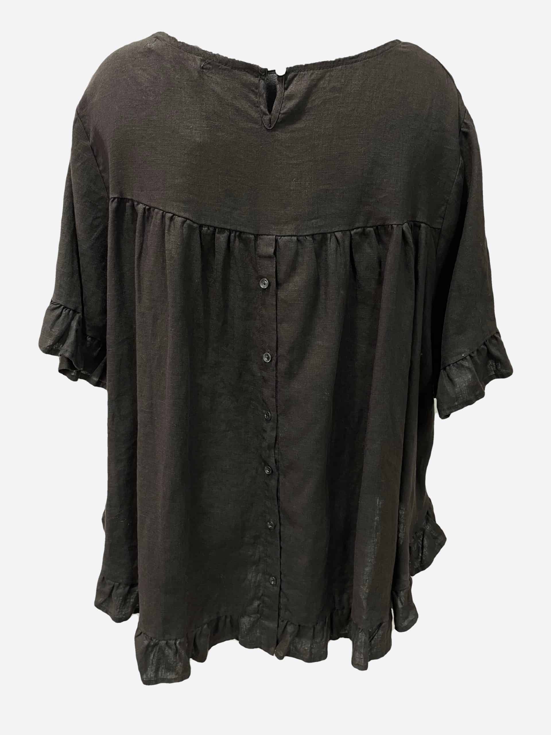 Linen Ruffle Top - Black - Worthier 