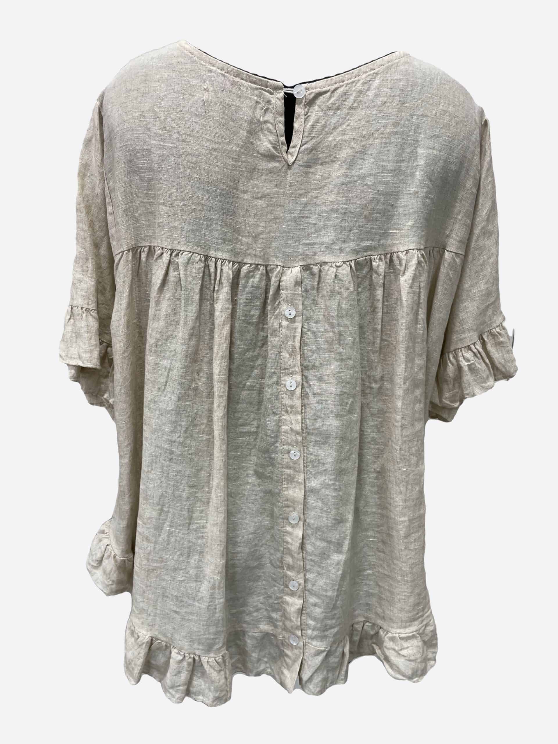 Linen Ruffle Top - Beige - Worthier - Florence Store