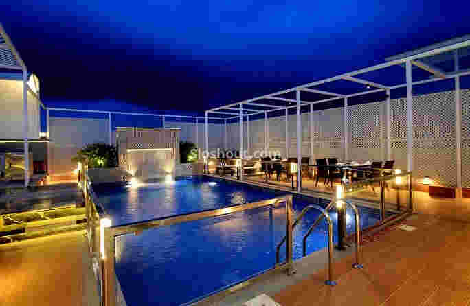 Interior of cinders rooftop barbeque Yeshwantpur