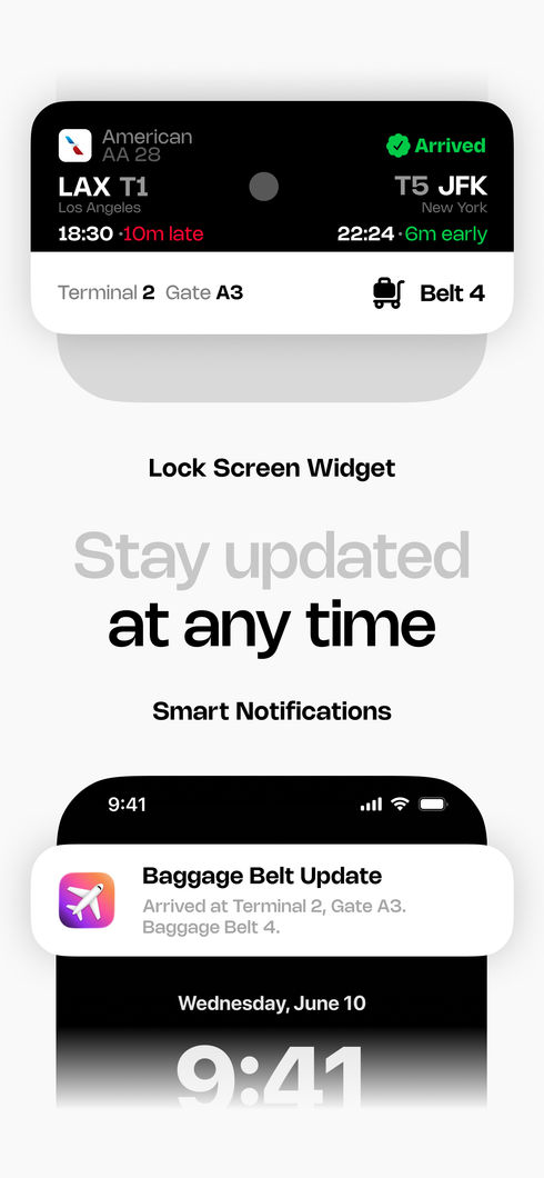 FlightElite lock screen widget and smart notifications