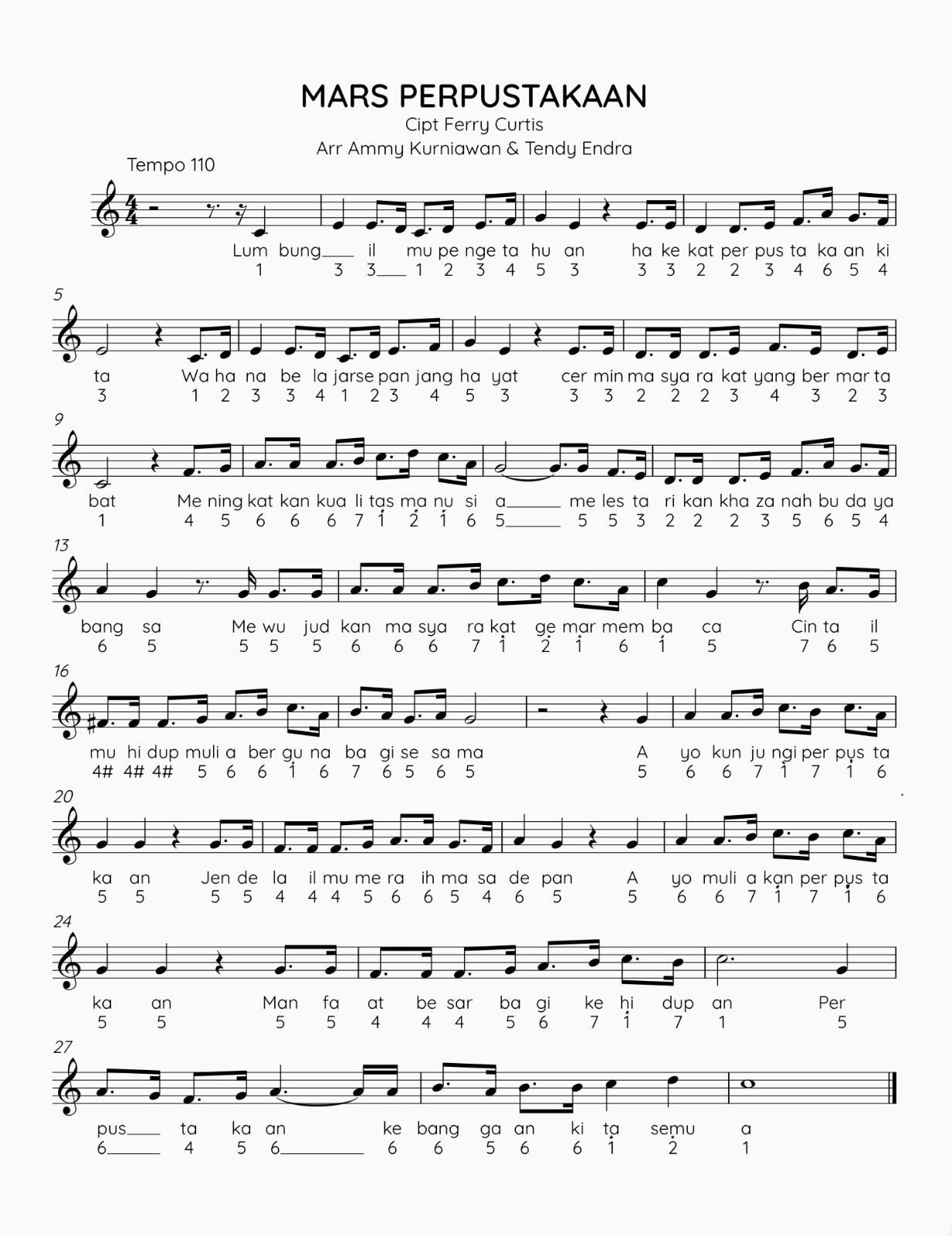 Mars Perpustakaan: Lirik dan Partitur Terbaru (Revisi) 2026