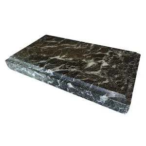 Socle de présentation néoclassique réhausseur de pendule Empire en marbre vert de mer - 23,5cm x 12cm