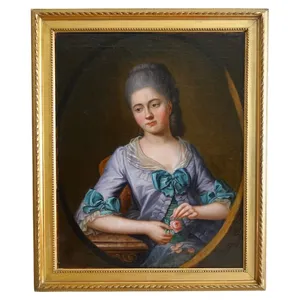 Ecole Française du XVIIIe siècle : grand portrait de dame aristocrate époque Louis XVI - 79cm x 95cm