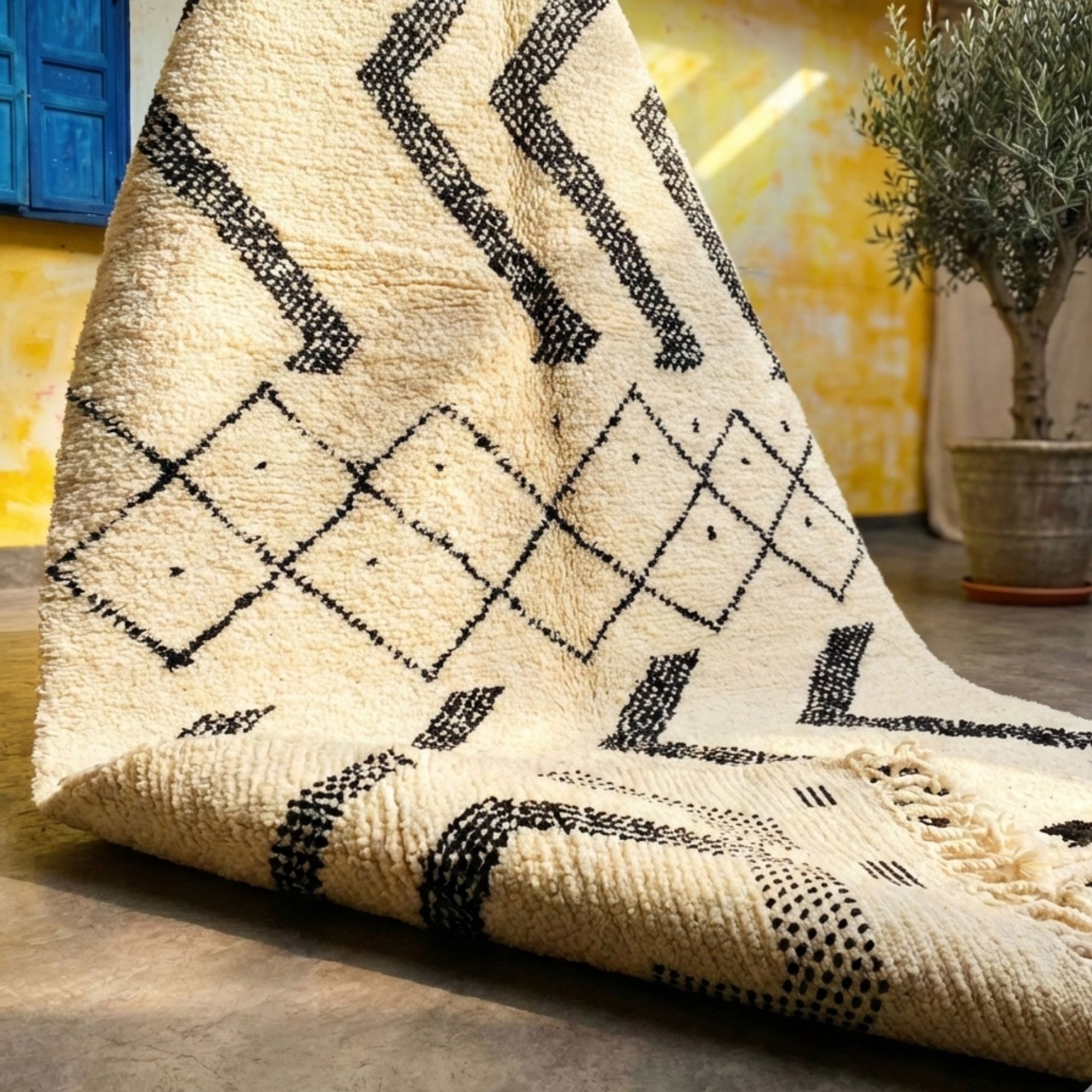 Custom Berber Wool Rug — 100% Wool — Minimal ... - Hand-knotted Moroccan rug, front view showing Custom Berber Wool Rug — 100% Wool — Minimal ... texture and colors
