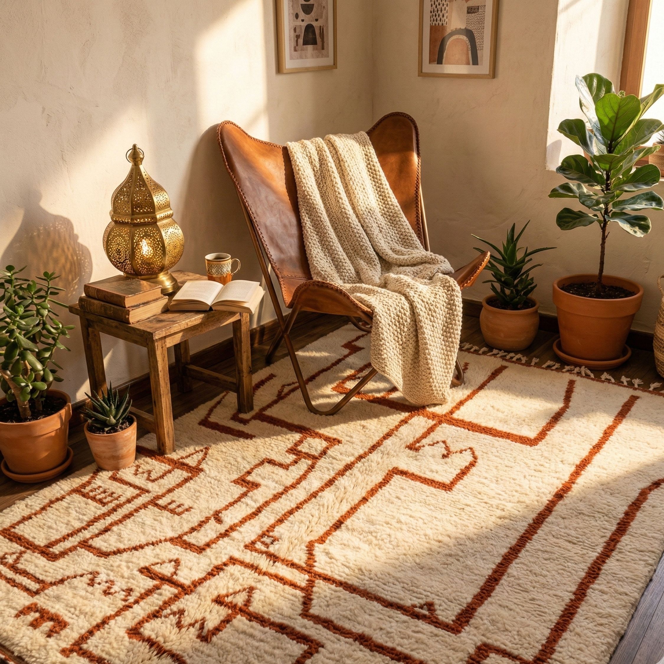 Custom Moroccan Rug — Minimal Tribal â... - Hand-knotted Moroccan rug, front view showing Custom Moroccan Rug — Minimal Tribal â... texture and colors