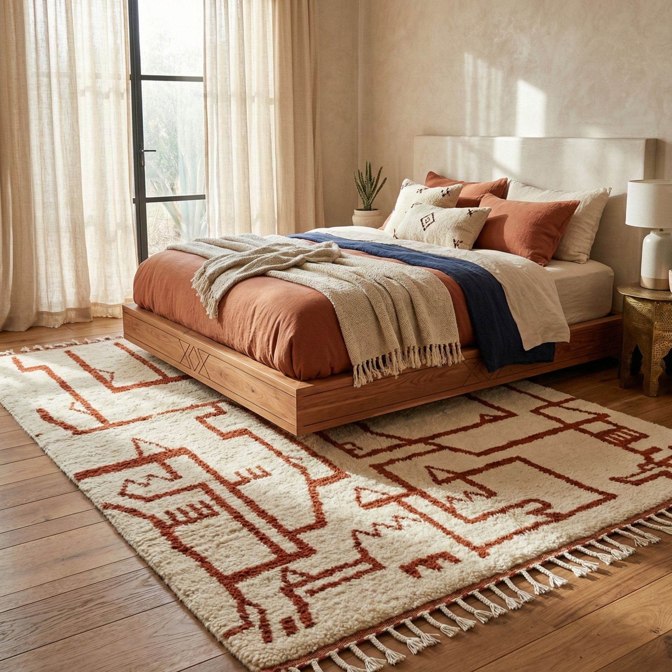 Tribal Berber Rug — Vintage Inspired — Atlas Symbols â... - Hand-knotted Moroccan rug, front view showing Tribal Berber Rug — Vintage Inspired — Atlas Symbols â... texture and colors