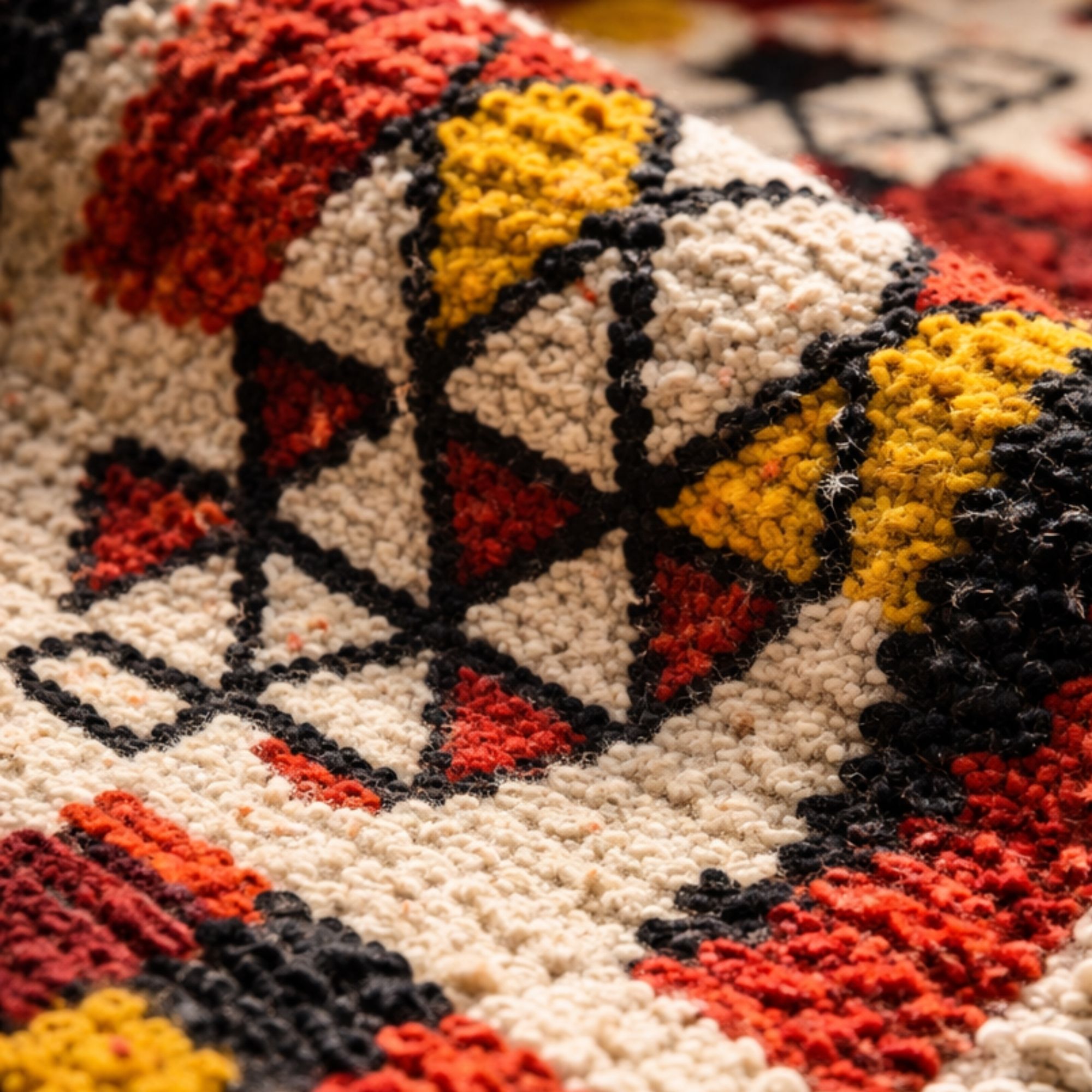 Red Moroccan Rug — Colorful Berber Rug — Bold Boho Sty... - Hand-knotted Moroccan rug, front view showing Red Moroccan Rug — Colorful Berber Rug — Bold Boho Sty... texture and colors
