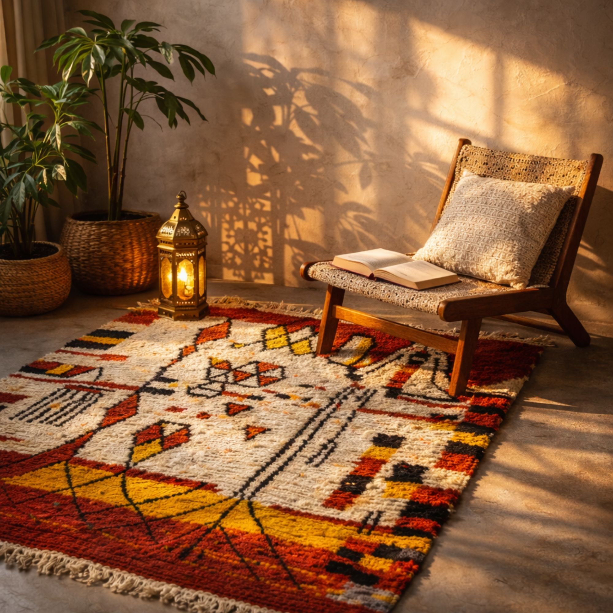 Moroccan Berber Rug — Heritage Tribal Rug — Amazigh In... - Hand-knotted Moroccan rug, front view showing Moroccan Berber Rug — Heritage Tribal Rug — Amazigh In... texture and colors