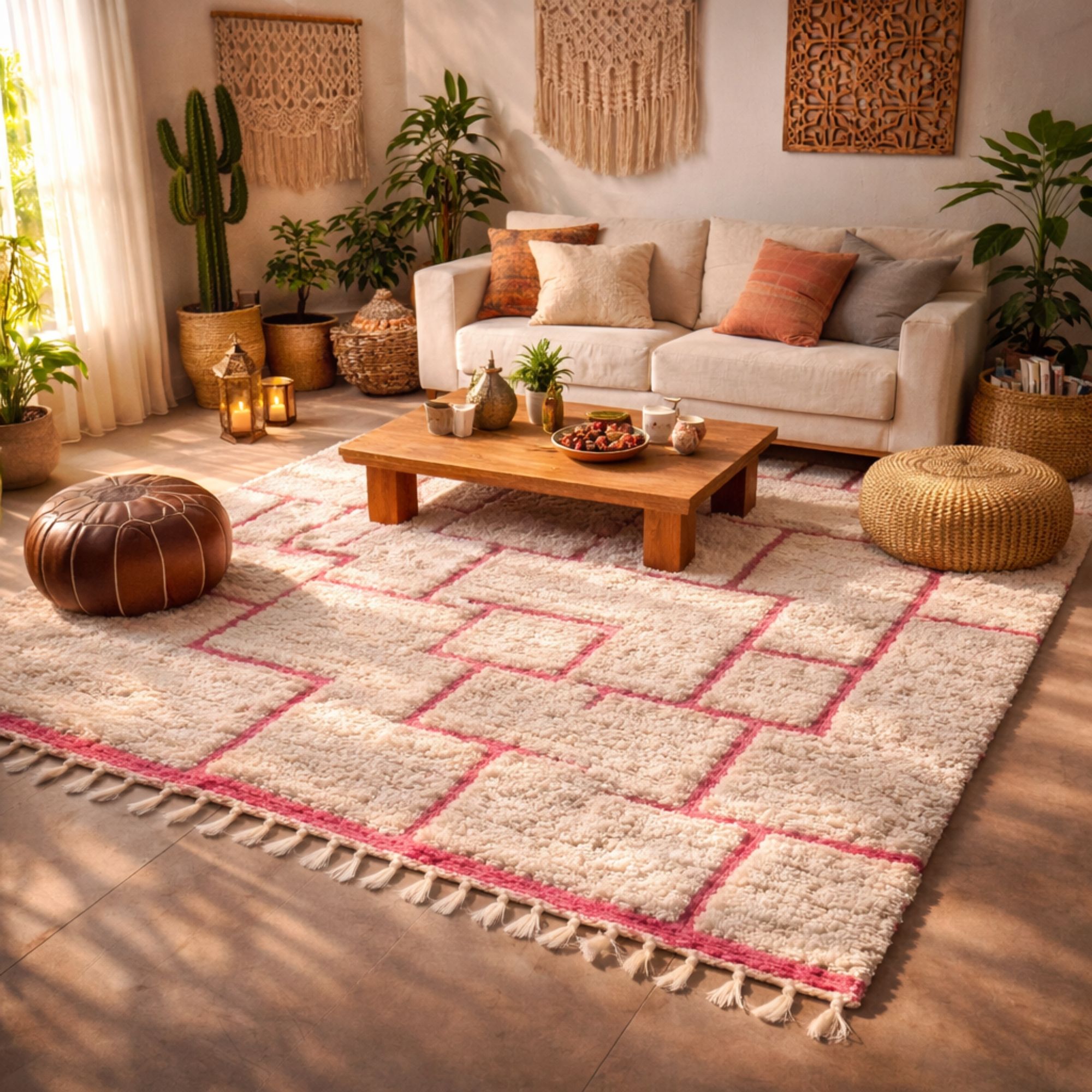 Moroccan Berber Rug — Heritage Ivory Rug — Artisan Gri... - Hand-knotted Moroccan rug, front view showing Moroccan Berber Rug — Heritage Ivory Rug — Artisan Gri... texture and colors