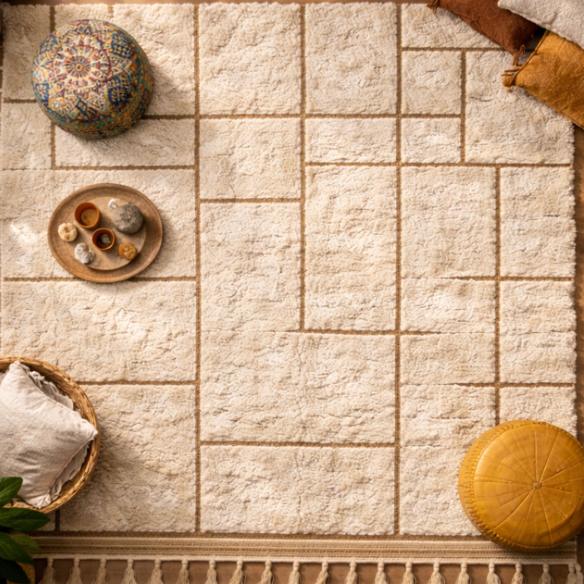 Moroccan Berber Rug — Heritage Ivory Rug — Timeless Gr... - Hand-knotted Moroccan rug, front view showing Moroccan Berber Rug — Heritage Ivory Rug — Timeless Gr... texture and colors