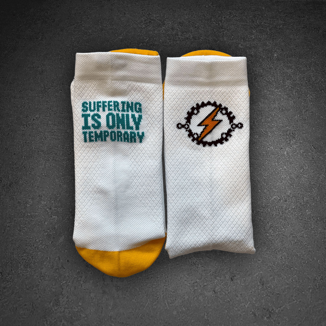 "Suffering is only temporary, giving up lasts forever" - Sockeloen socks