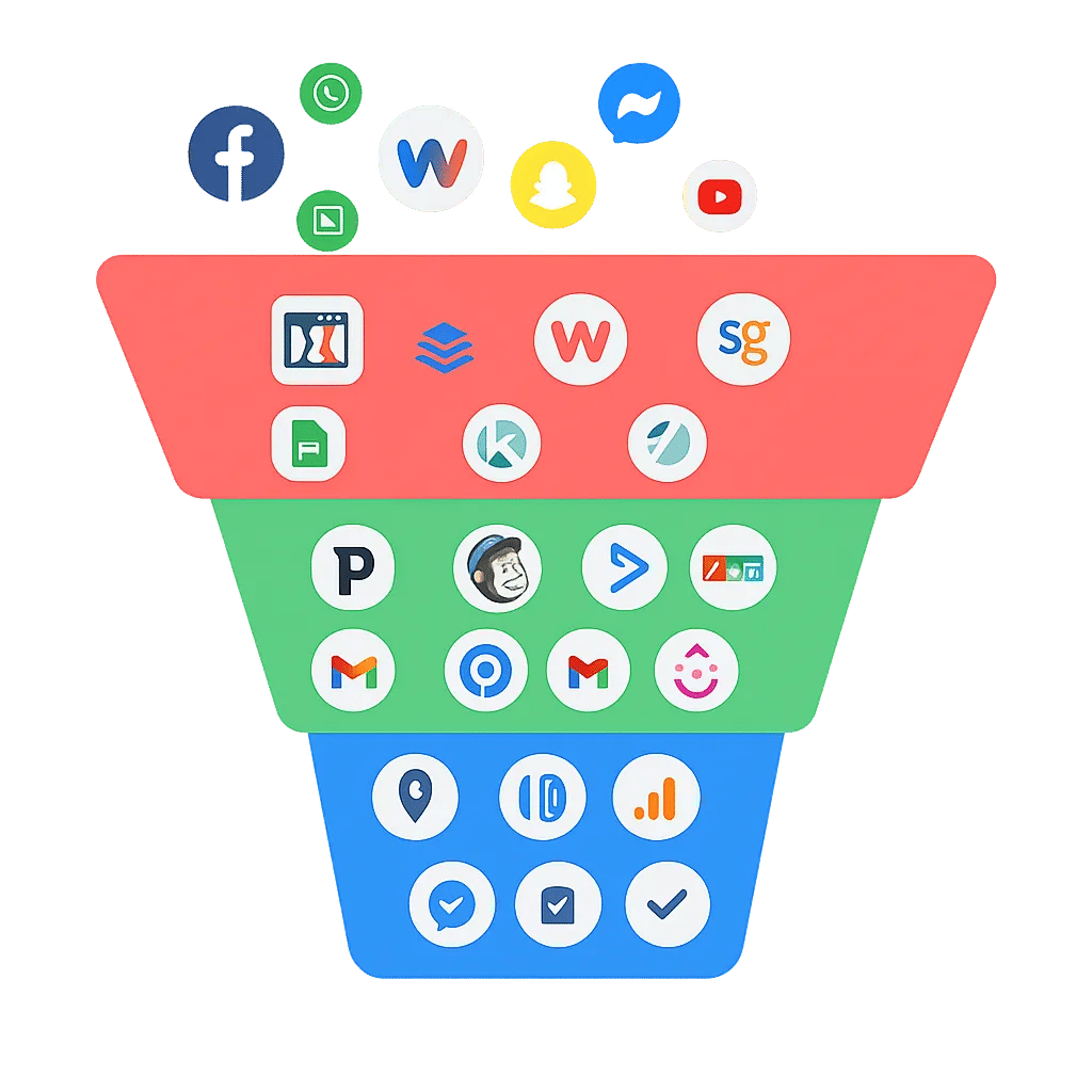 Digital Marketing Funnel with App Icons