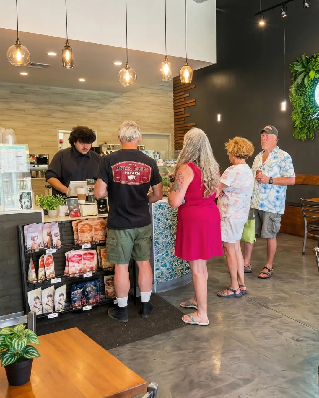 Traveler using digital ordering in a busy airport