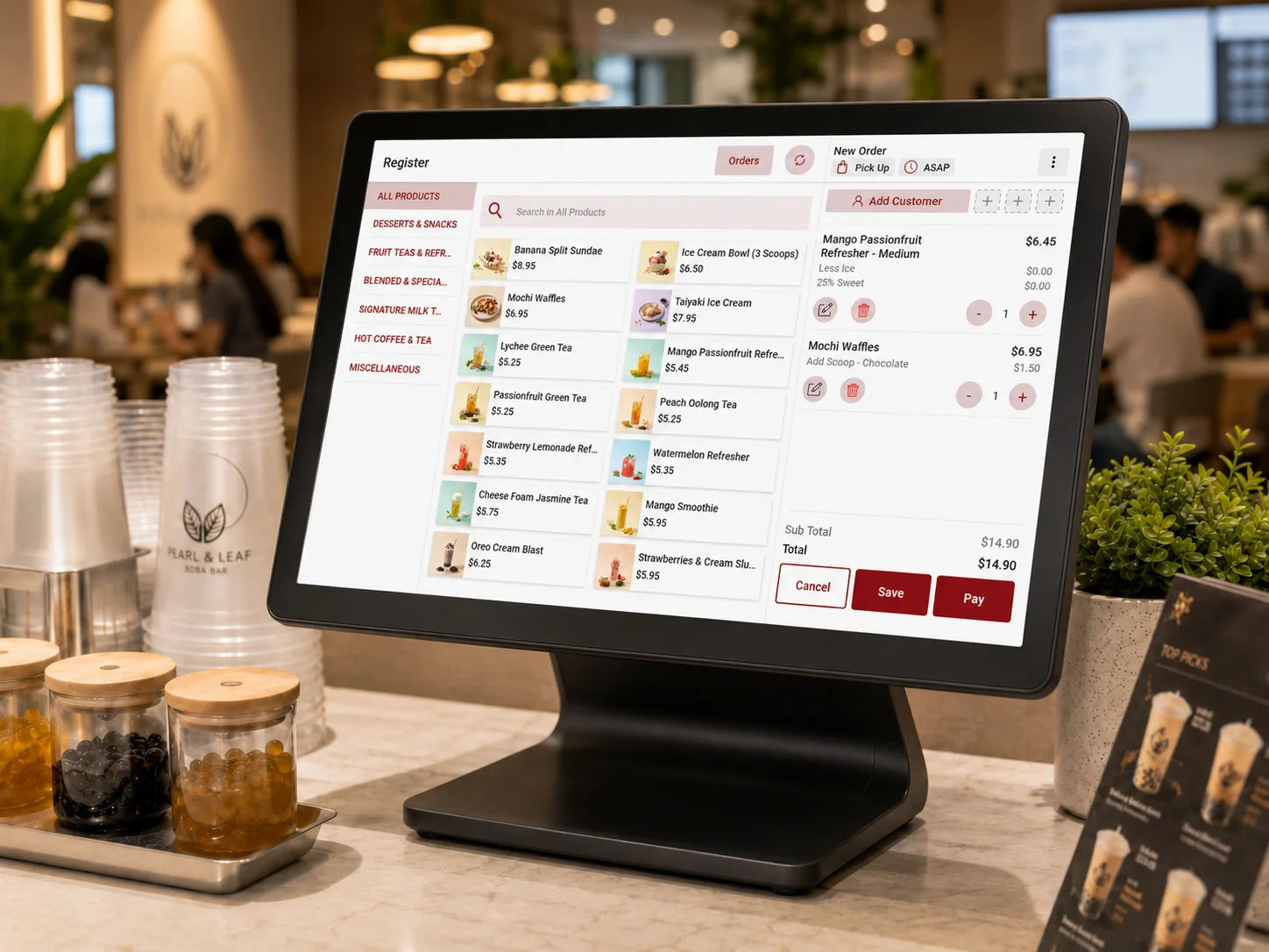 Applova POS system interface showing order management for fast casual restaurant