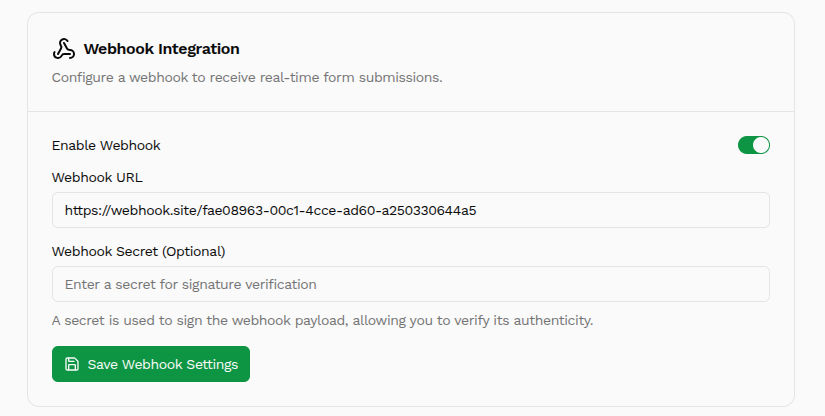 Webhook settings in Heysheet