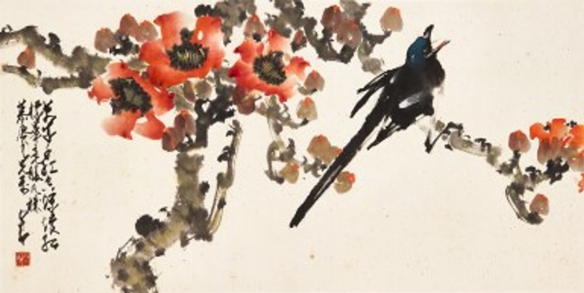 (嶺南派畫家 趙少昂 《紅棉報喜》)