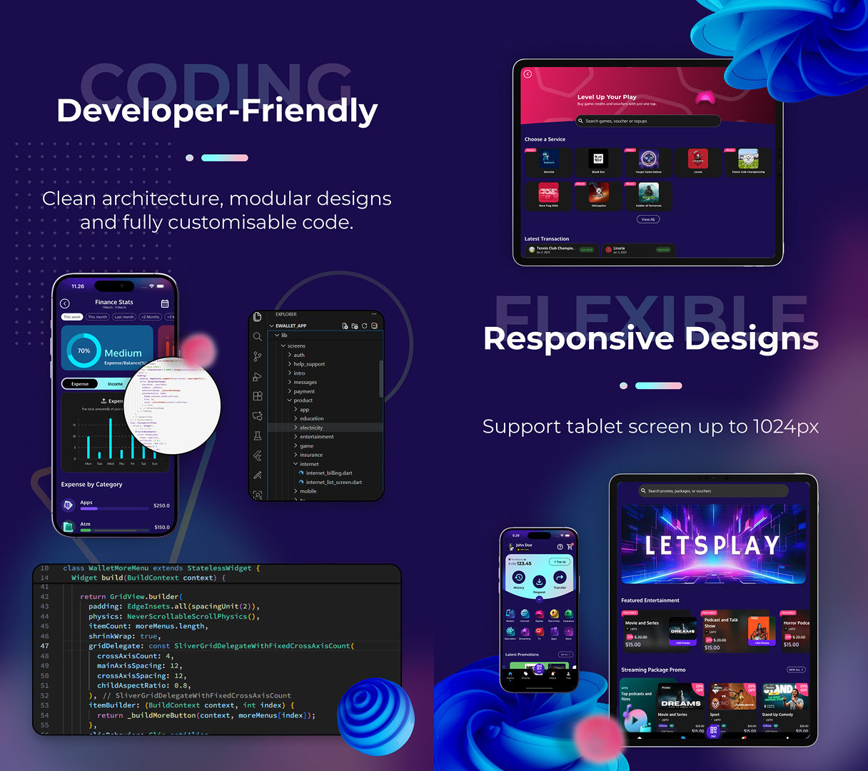 Bungalion - Flutter eWallet and Digital Store App Template