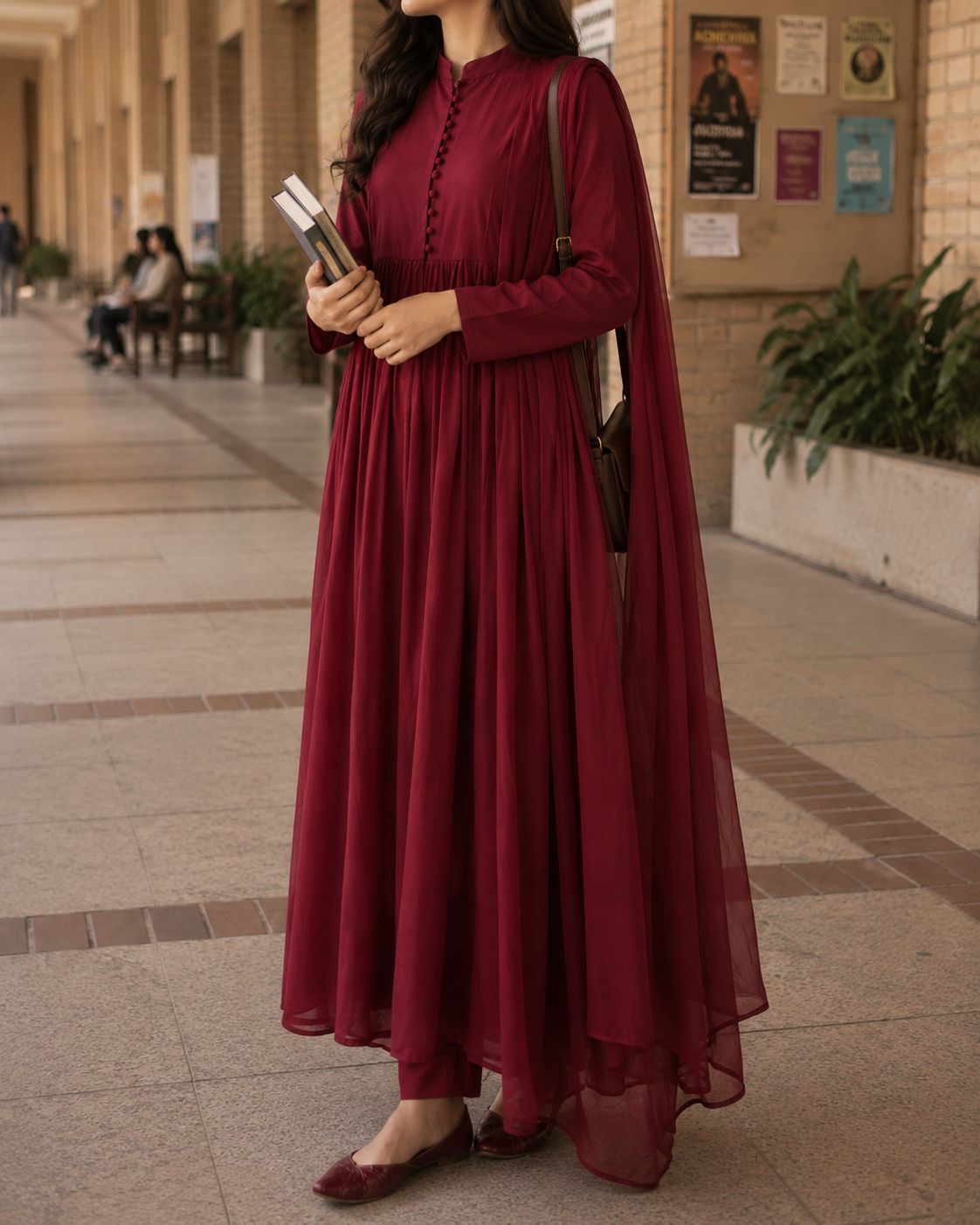 Cherry Red - 3 Piece Long Frock