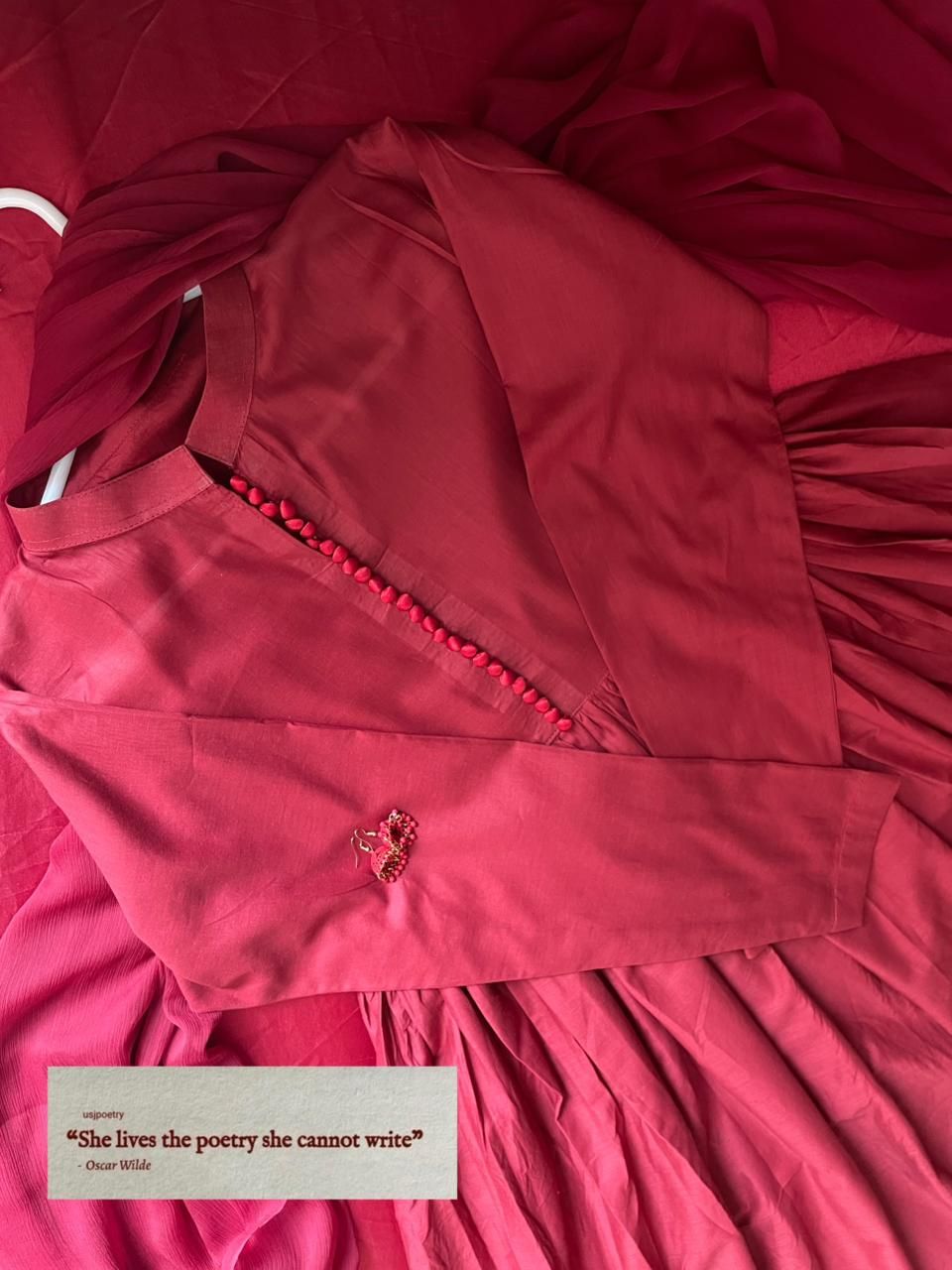 Cherry Red - 3 Piece Long Frock