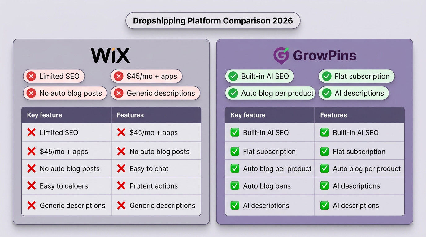 Wix vs GrowPins for Dropshipping: Which Is Better? (2026)