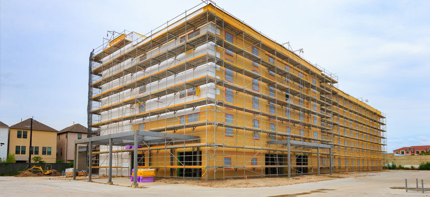 Interior of multi-story building under construction