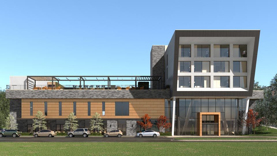 Rendering of exterior of multi-story building