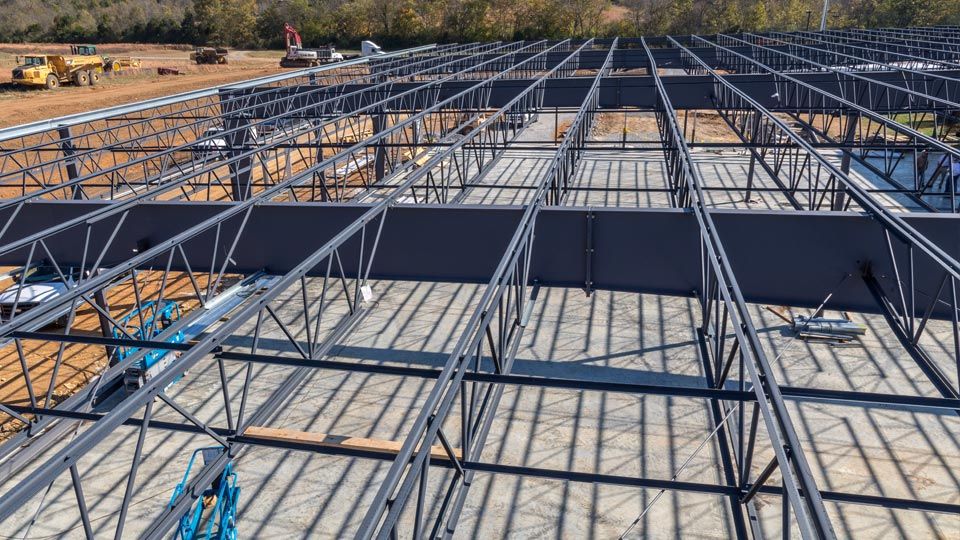 Top down view of joists on steel girders