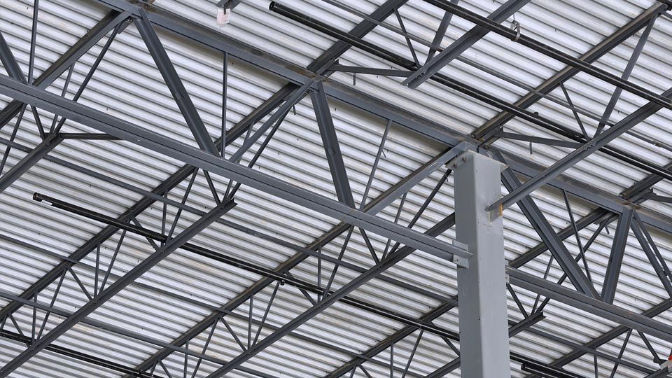 Close-up of steel joists and joist girders