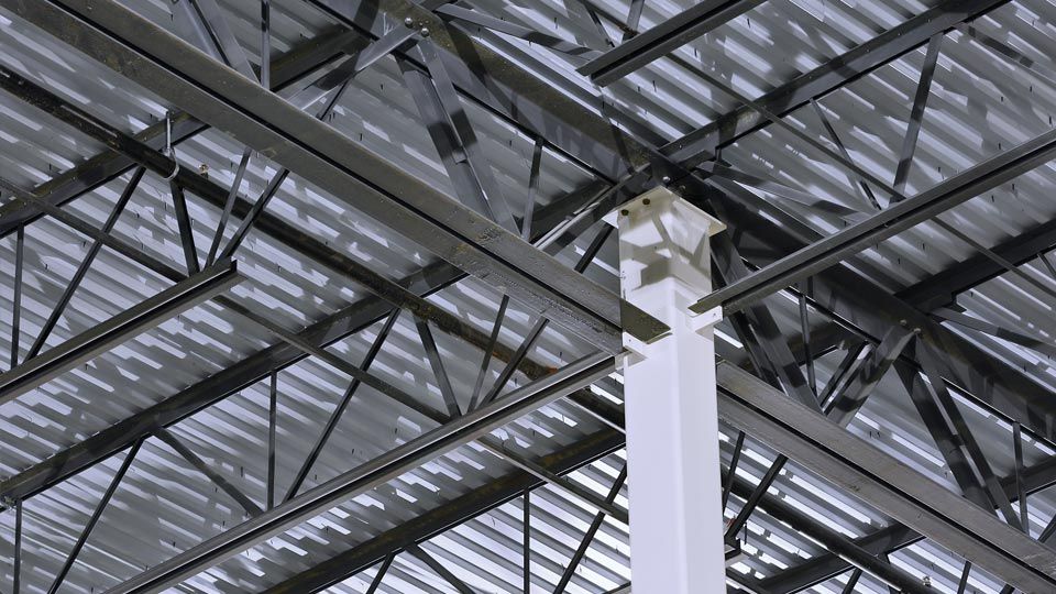 Close-up of joist girder and column integration