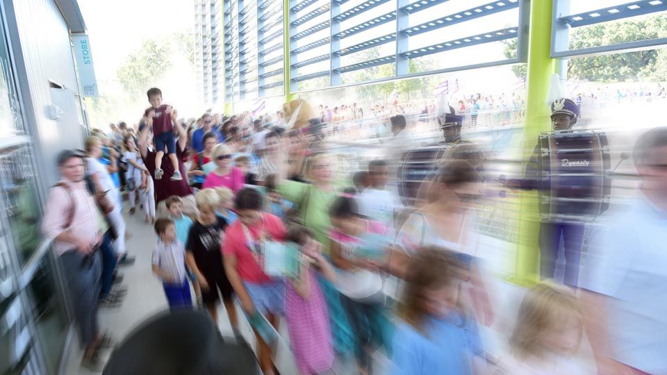 Childrens and families visting the museum on opening day.