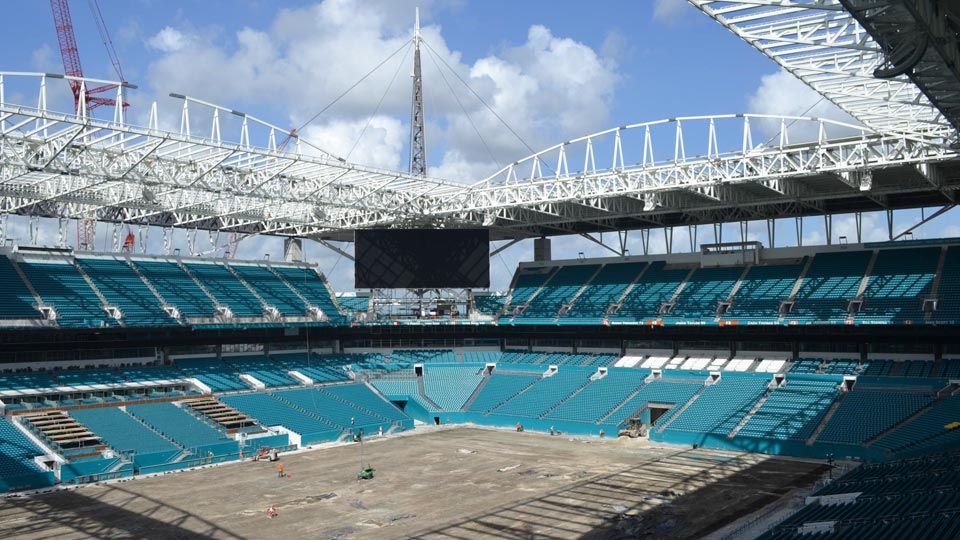 View from the second balacony looking down into the stadium under construction